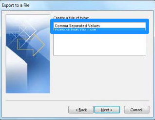 Comma Separated Values - CSV Export - Outlook