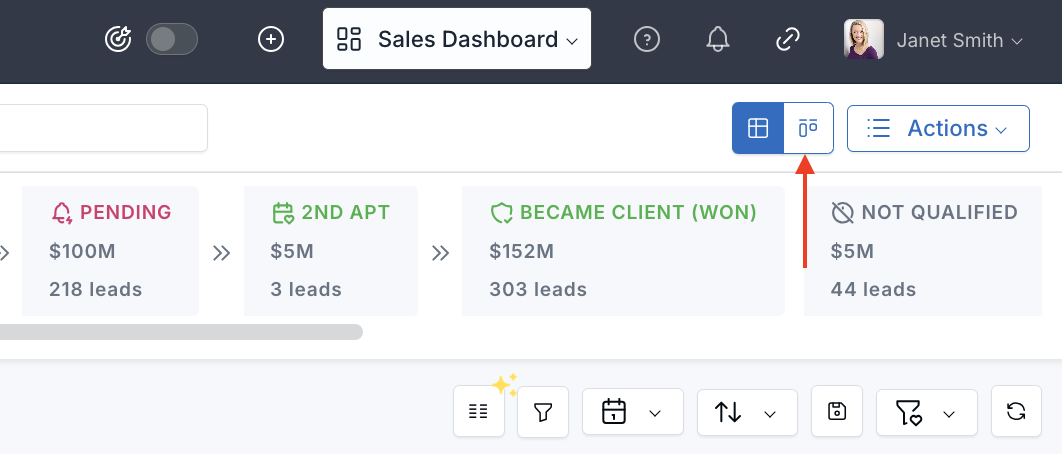 Kanban View icon in Sales Pipeline