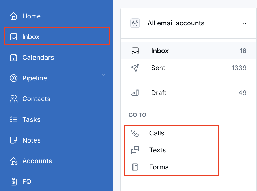 New Inbox in the main menu above Calendar