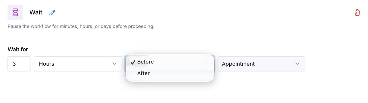 Wait node configured relative to appointment time