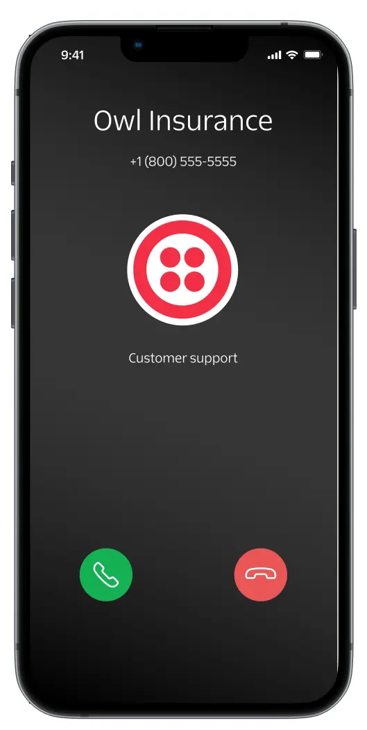 Example of branded calling showing business name on incoming call