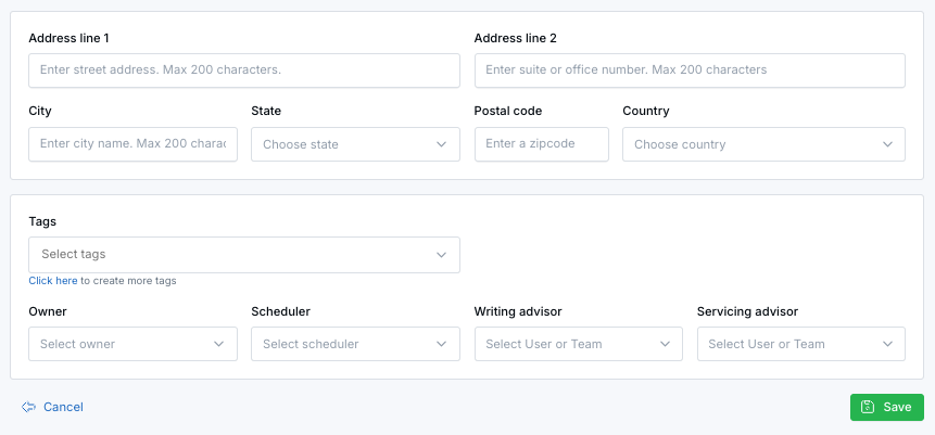 Additional fields when adding a new contact in LeadCenter