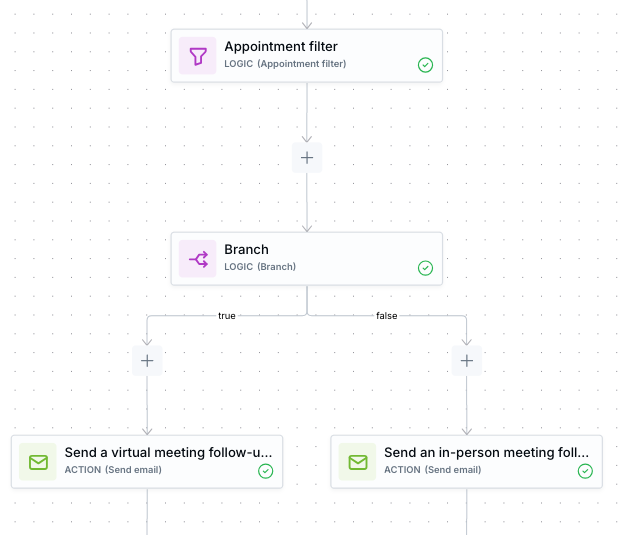 Workflow branches with conditional paths based on appointment type
