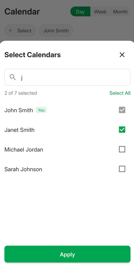 Selecting multiple calendars in the LeadCenter mobile app