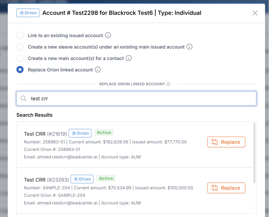 Replace linked account option in the Find & Link modal