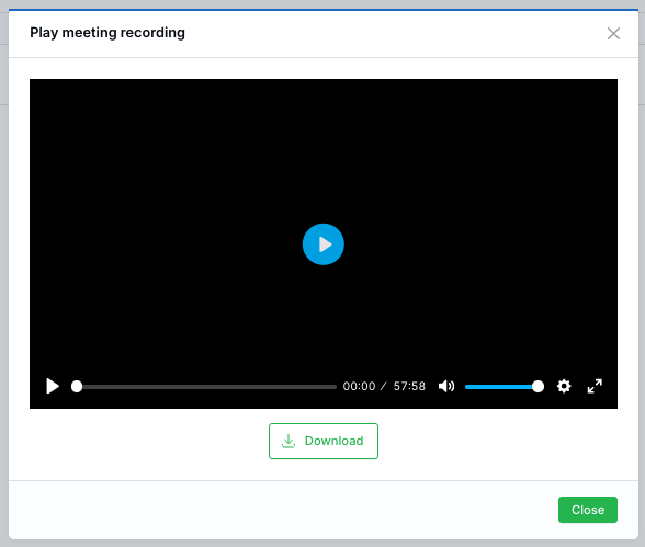Meeting recording player in LeadCenter showing the Download button
