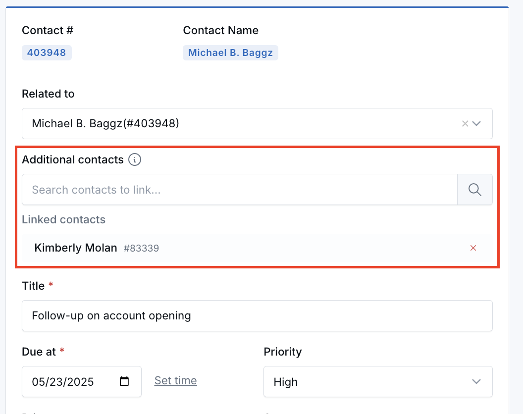 Task form showing additional linked contacts