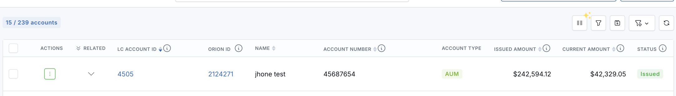 All Accounts page with one related-accounts group expanded, showing the total row