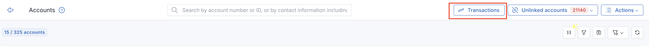 Transactions button in the Financial Accounts top bar
