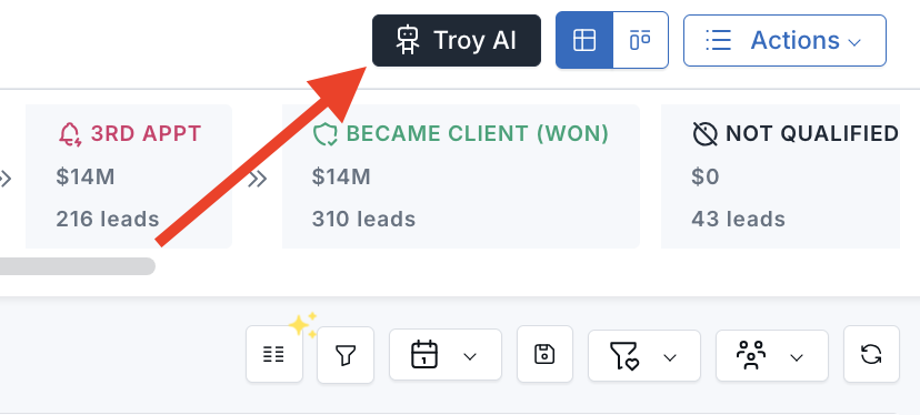 Troy AI button on the Sales Pipeline page