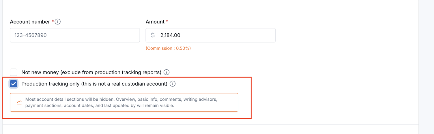 Production tracking only checkbox on an AUM account edit form