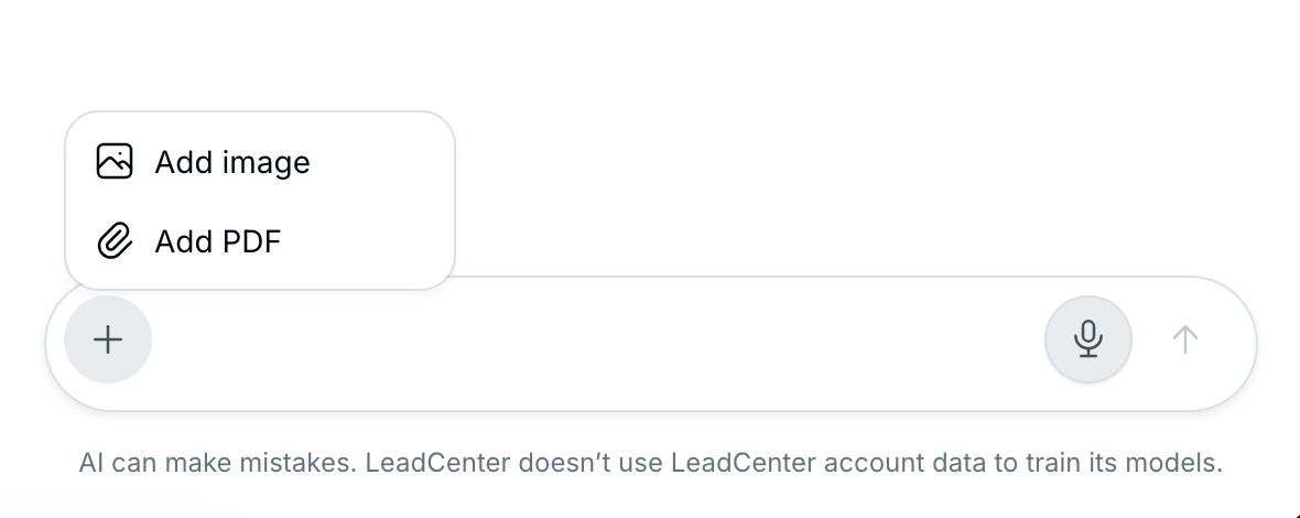Troy AI message box showing Add image and Add PDF attachment options