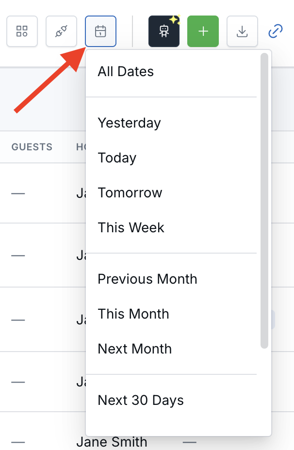 Filter Dates menu showing preset date ranges