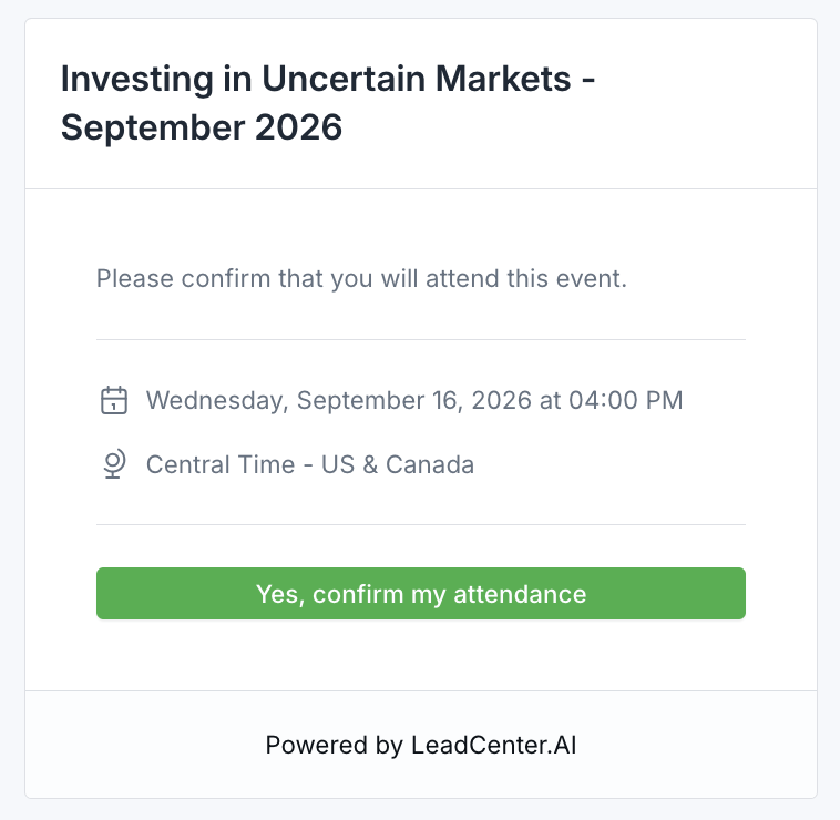 Confirmation page showing the event details and a Yes, confirm my attendance button