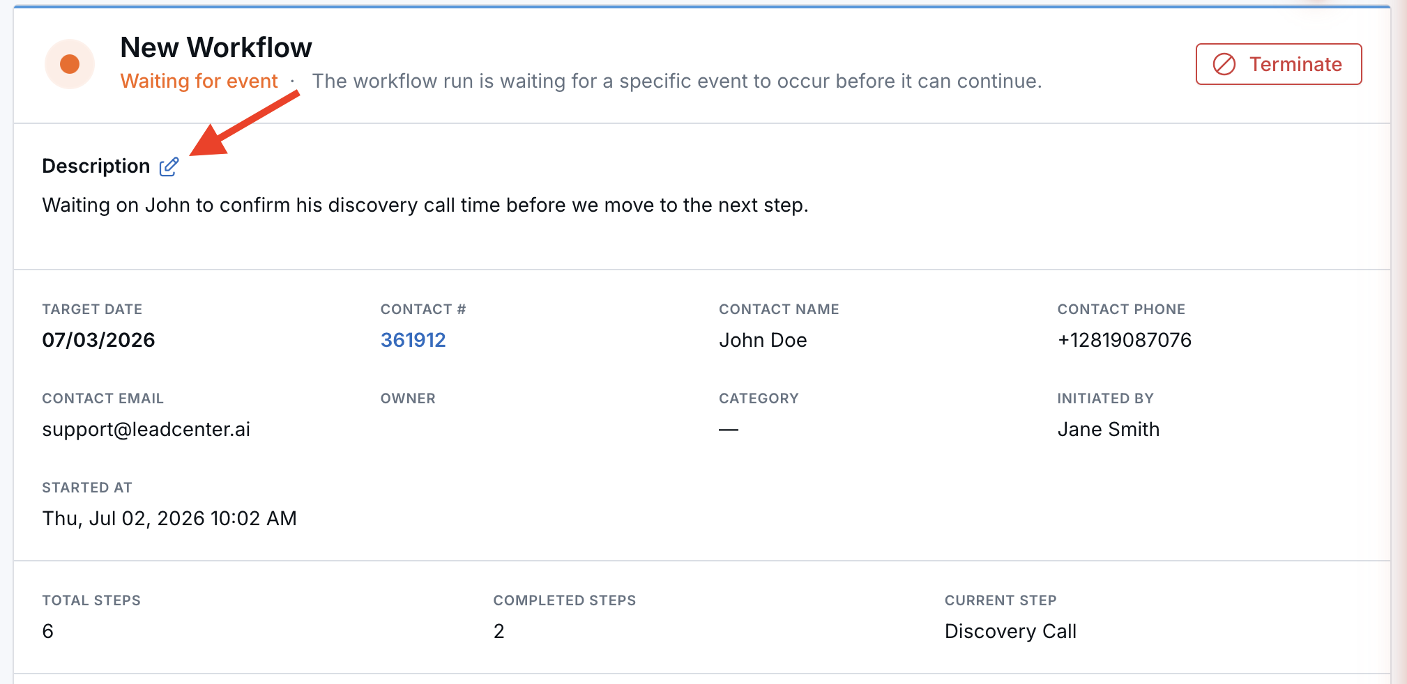 Editing a workflow run description