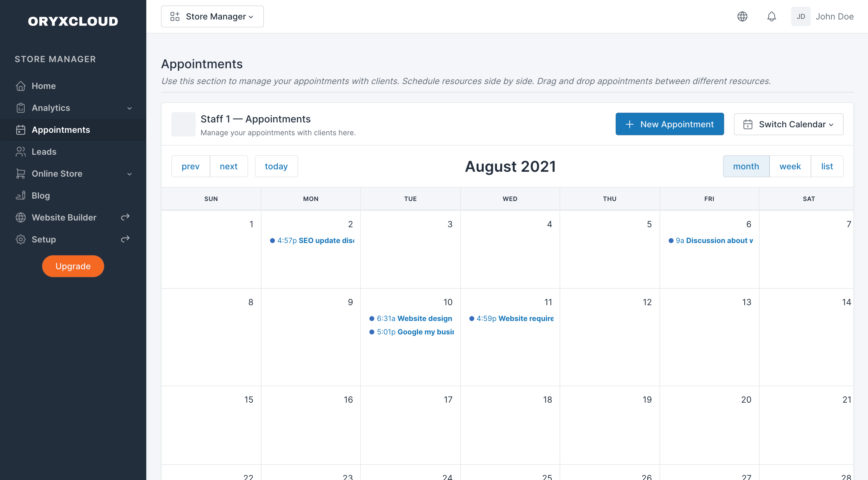 Manage appointments with oryxcloud's free appointment management system or free scheduling software